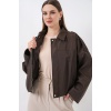 Kadın Oversize Kısa Ceket 0732 - Kahverengi