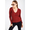 10297 Düğmeli Triko Hırka - Bordo