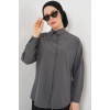 103901 Oversize Basic Tesettür Gömlek - Gri