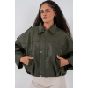Kadın Oversize Deri Ceket 1055 - Haki