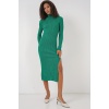 15828 Yırtmaçlı Triko Elbise - Yeşil