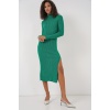 15828 Yırtmaçlı Triko Elbise - Yeşil