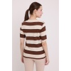 Kadın Kahve Krem Çizgili Kısa Kol Bluz 15869