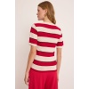 Kadın V Yaka Kırmızı Beyaz Çizgili Bluz 15869