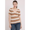 Kadın Bisküvi Krem Çizgili Kısa Kol Bluz 15869