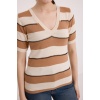 Kadın Bisküvi Krem Çizgili Kısa Kol Bluz 15869