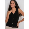 15881 Düğmeli Kısa Triko Yelek - Siyah