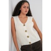 15881 Düğmeli Kısa Triko Yelek - Ekru