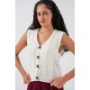 15882 Düğmeli Kısa Triko Yelek - Beyaz