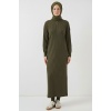 15900 Boydan Tesettür Triko Elbise - Haki