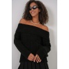 15908 Kadın Açık Omuz Oversize Triko Kazak - Siyah