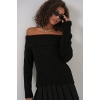 15908 Kadın Açık Omuz Oversize Triko Kazak - Siyah