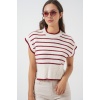 Kadın Çizgili Triko Süveter 15926 - Bordo