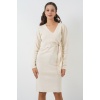 Kadın Kruvaze Yaka Triko Elbise 15928 - Ekru