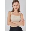 Kadın Askılı Crop Top Bluz 15934 - Krem