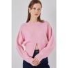 Kadın Fermuarlı Triko Kazak 15937 - Pembe