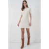 Kadın Kısa Kol Triko Elbise 15950 - Krem