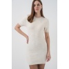 Kadın Kısa Kol Triko Elbise 15950 - Krem