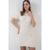 Kadın Kısa Kol Triko Elbise 15950 - Krem