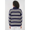 Kadın Çizgili Polo Yaka Triko Kazak 15952 - Lacivert