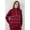 Kadın Çizgili Oversize Triko İkili Takım 15957 - Bordo