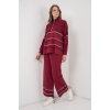 Kadın Çizgili Oversize Triko İkili Takım 15957 - Bordo