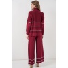 Kadın Çizgili Oversize Triko İkili Takım 15957 - Bordo