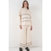Kadın Çizgili Oversize Triko İkili Takım 15957 - Ekru