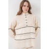 Kadın Çizgili Oversize Triko İkili Takım 15957 - Ekru