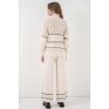Kadın Çizgili Oversize Triko İkili Takım 15957 - Ekru