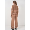 Kadın Çizgili Oversize Triko İkili Takım 15957 - Camel