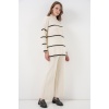 Kadın Çizgili Oversize Triko İkili Takım 15959 - Ekru