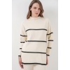 Kadın Çizgili Oversize Triko İkili Takım 15959 - Ekru