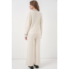 Kadın Nakışlı Triko Hırka Pantolon İkili Takım 15963 - Ekru