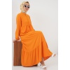 1627 Yaka Bağcıklı Tesettür Elbise - Oranje