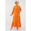 1627 Yaka Bağcıklı Tesettür Elbise - Oranje