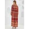 Kadın Kiremit Bej Desenli Uzun Viskon Elbise 1947