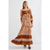 1947 Desenli Uzun Elbise - T. Kahverengi