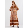 1947 Desenli Uzun Elbise - T. Kahverengi