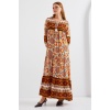 1947 Desenli Uzun Elbise - T. Kahverengi
