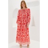 Kadın Kırmızı Desenli Uzun Viskon Elbise 1947