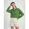 20153 Tek Cepli Oversize Keten Gömlek - G.Yeşil