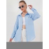 20153 Tek Cepli Oversize Keten Gömlek - Buz Mavi