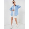 20153 Tek Cepli Oversize Keten Gömlek - Buz Mavi