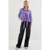 20243 Önü Bağlamalı Desenli Gömlek - Lila
