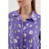 20243 Önü Bağlamalı Desenli Gömlek - Lila