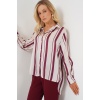 Kadın Çizgili Uzun Saten Gömlek 20291 - Bordo