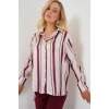 Kadın Çizgili Uzun Saten Gömlek 20291 - Bordo
