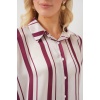 Kadın Çizgili Uzun Saten Gömlek 20291 - Bordo