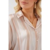 Kadın Çizgili Uzun Saten Gömlek 20291 - Bej